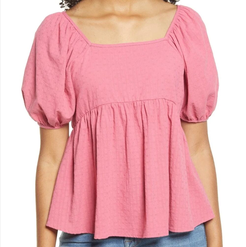 BP Babydoll Tunic Top Square Neck Puff Sleeve
